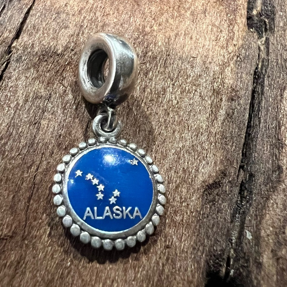Authentic Pandora Alaska USA Exclusive Charm Dangle Bead Travel Blue Sky Stars